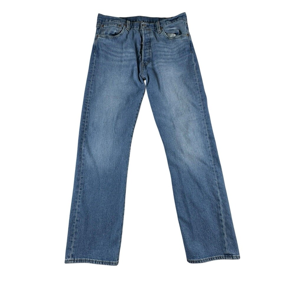 Levis 501 Original Fit Jeans Mens 34x32 Button Fly Medium Wash Denim 00501-3673